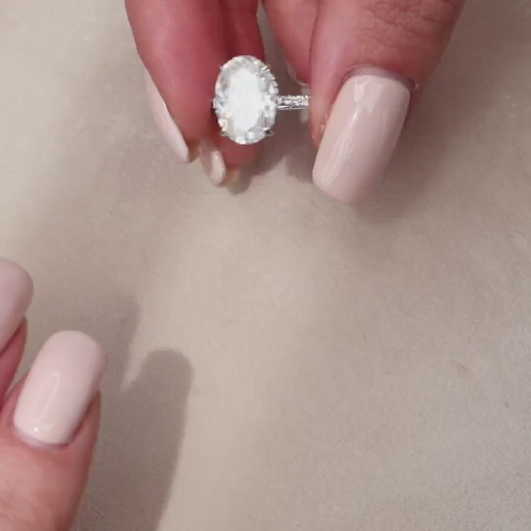 5.0 CT Oval Hidden Halo Setting Moissanite Engagement Ring